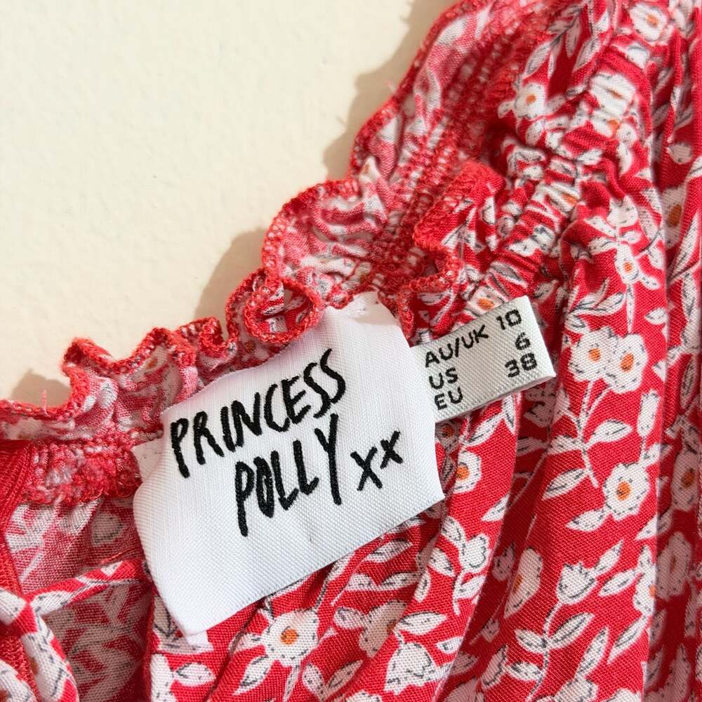 Princess Polly Red Floral Mini Dress Size 6 Puff Sleeve Cottagecore Summer - Picture 3 of 5